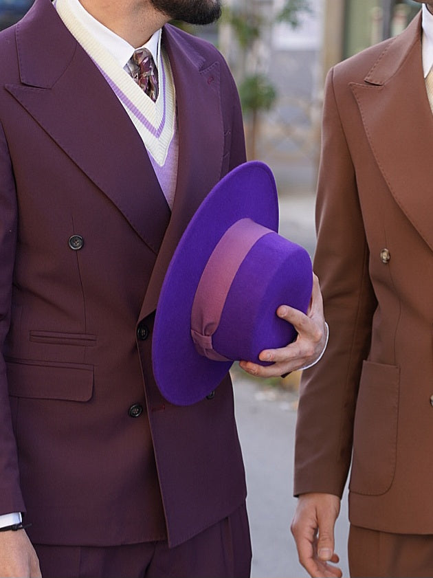 Cappello a cilindro piatto in feltro viola