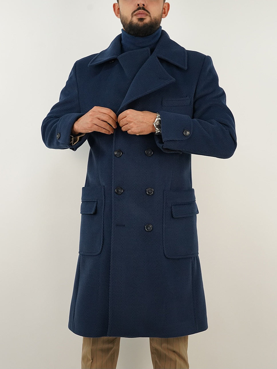 Cappotto Chesterfield Spigato Blu