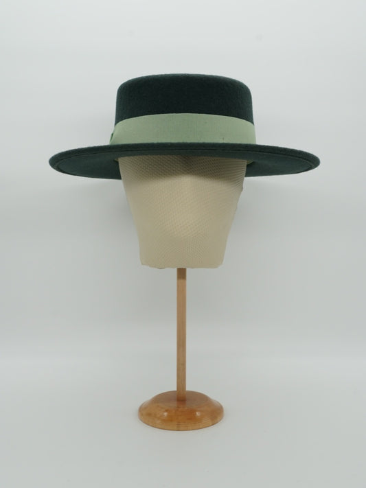 Cappello a cilindro piatto in feltro Verde petrolio