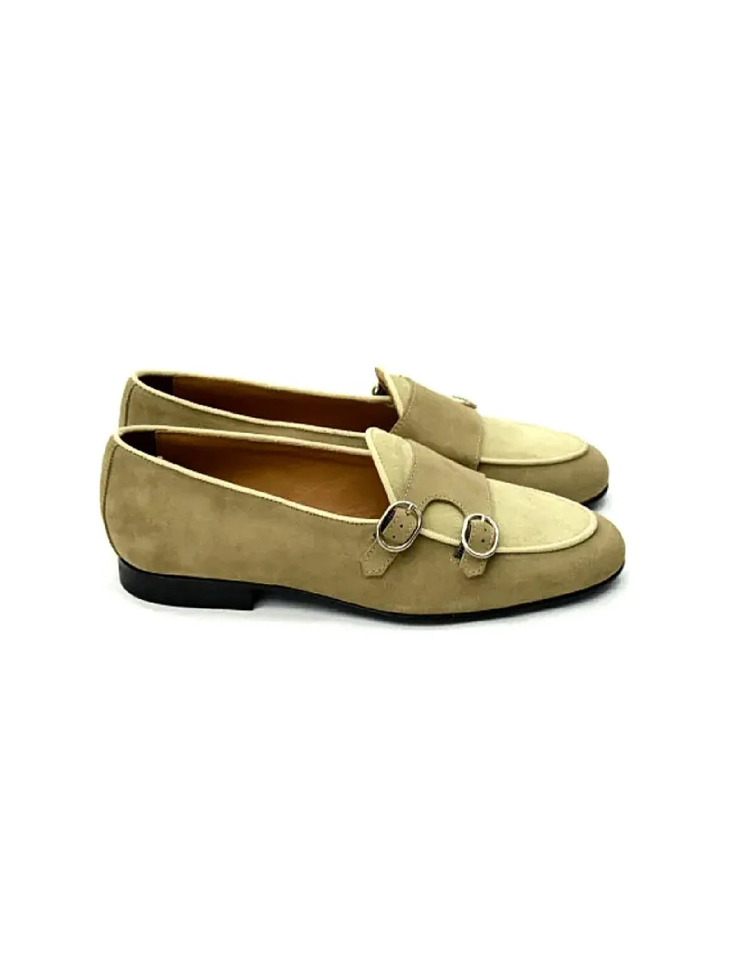 Mocassino doppia fibbia tortora/beige