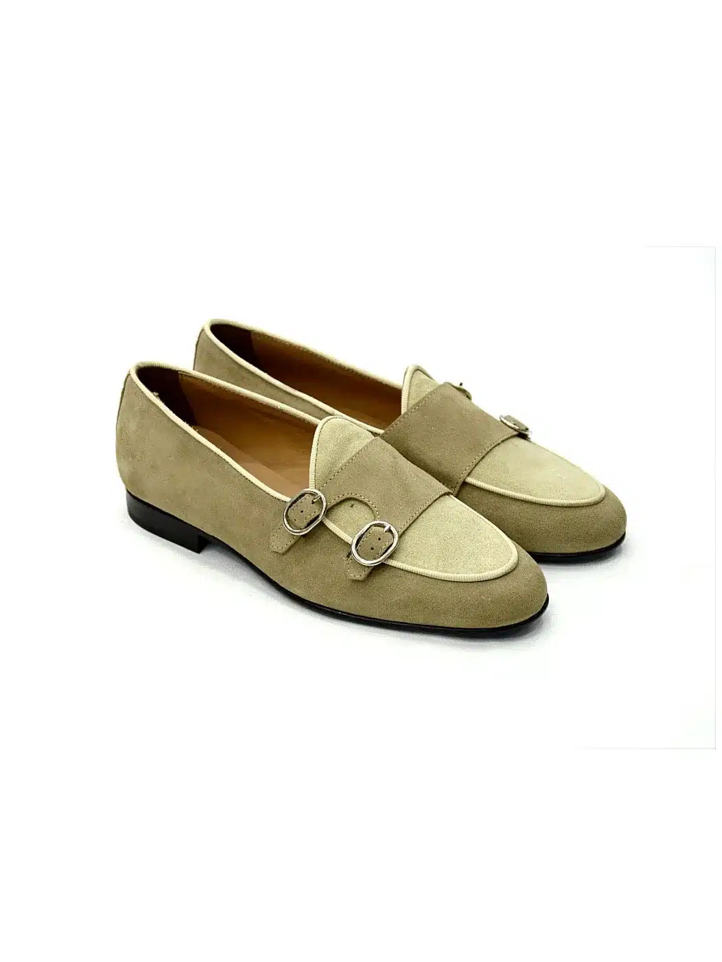 Mocassino doppia fibbia tortora/beige